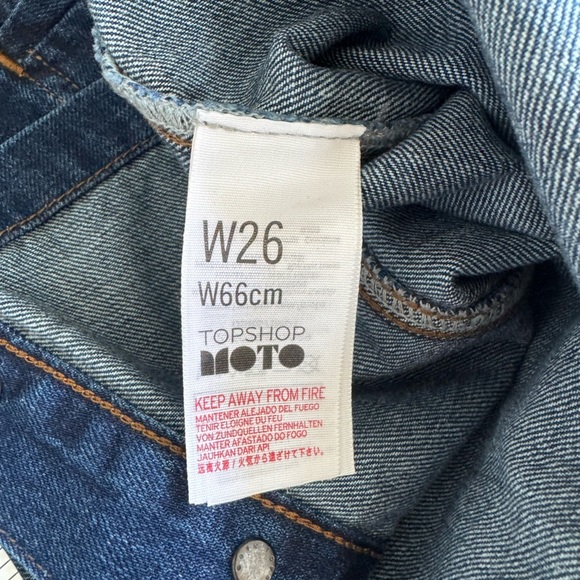 NWOT TOP SHOP Denim Button-Front Mini Moto Skirt Size 26 Front Pockets - Picture 8 of 9